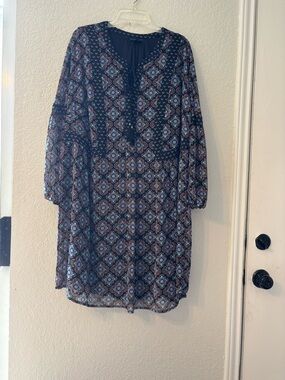 Boho Floral Print Shift Dress in Navy